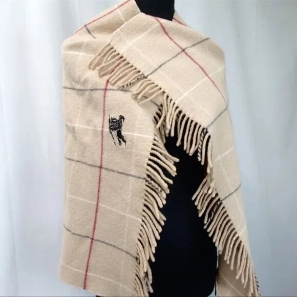 Authentic Burberry Wool Scarf Nova Check Plaid Tan Beige - Picture 2 of 6